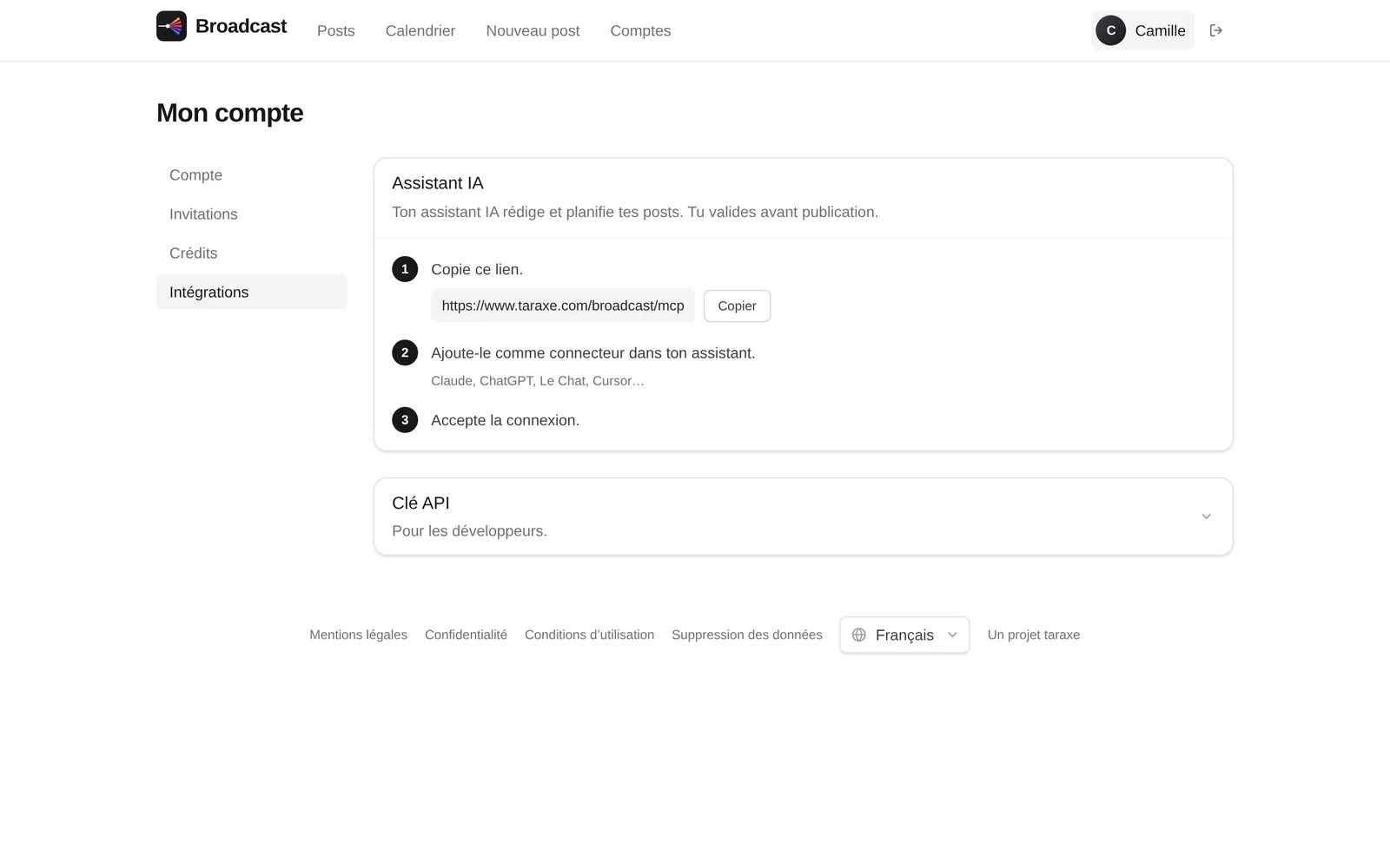 La connexion d’un assistant IA à Broadcast