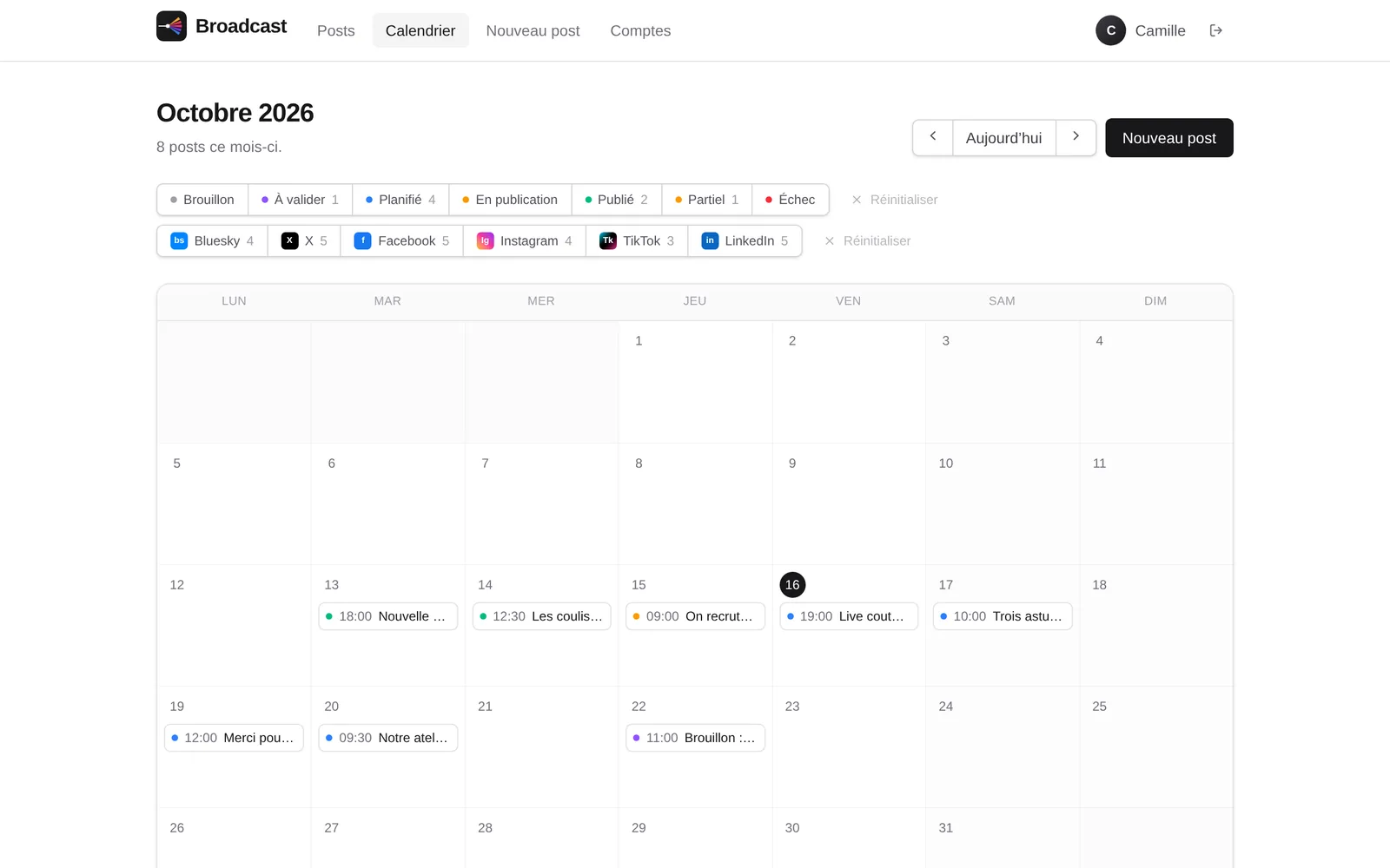 Le calendrier de publication de Broadcast
